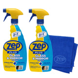 Zep Plus Glass & Mirror Foaming Cleaner 32 oz (2ct) & Microfiber Rag