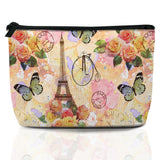 Vintage Paris Tower Makeup Bag Travel Cosmetic Bag for Women,Rose Flowers Small Make up Pouch Travel Bags for Toiletries Aesthet