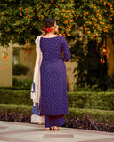 Gosriki Women'S Cotton Blend Handpainted Printed Kurta With Palazzo & Dupatta (Rayon Blue-Jan02-Gs_Xxl_Blue_Xx-Large),Blue,2,B0BSR2F1H5