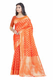 Sugathari Womens Banarasi Saree Pure Kanjivaram Silk Saree Soft New Ladies 2023 Design Wear Pattu Sarees Latest Party Sari Collections With Blouse Piece For Wedding Sadi (San Pari-192 Orange)