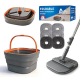 Collapsible Mop and Bucket Set, Spin Mop with Separate Dirty and Clean Water, 6 Replaceable Mopping Pads with Foldable Handle, D