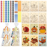 Soulchen 12 Set Thanksgiving Turkey Painting Craft Set Wooden Turkey Coloring Card Party Gift Handmade DIY Painting with Paint R