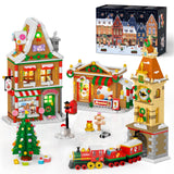 INSOON 2025 Advent Calendar Christmas Mini Building Set with Light, 24 Days Countdown City Main Street Building Block Kit with X