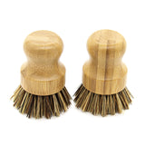 AUEAR, Natural Bamboo Dish Scrub Brush Cleaning Pot Scrubber Brushes Coconut Bristles for Cast Iron Skillet Pots Pans (2-Pack, D