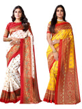 Satrani Womens Knit Silk Blend Saree (2329S781N_2475S105N_White || Yellow)