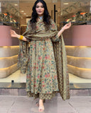 Gosriki Women'S Rayon Viscose Printed Anarkali Kurta With Palazzo & Dupatta (Cia Mehandi-Gs_S_Mehandi_Small),Mehandi,,B0F679W9T1