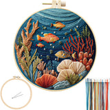 FONNUY Underwater World Embroidery Kit, Cross Stitch Coral Reefs Kits for Beginners, Handmade Crafts with Printed Patterns for B