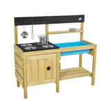 TP Toys Kids Potting Bench, Outdoor Wooden Toy Toddler Gardening Table with Wheels, Sink & Faucet, Storage Shelves, Planting Pot