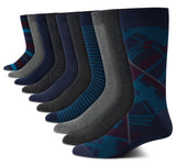 Izod Mens 10 Pack Dress Casual Crew Socks Lightweight And Moisture Wicking, Navy Assorted, 612.5