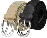 Vtflair Stretchable Braided Cotton Belt For Women, Ladies Belt, Black,And Khaki Color Combo Of 2 Pack Free Size (Stretchable Bel