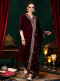 Libas Women'S Velvet Kurta Set (36974_Burgundy Burgundy S