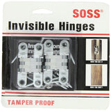 SOSS - 204CUS26D Mortise Mount Invisible Hinges with 4 Holes, Zinc, Satin Chrome Finish, 2-3/8 Leaf Height, 1/2 Leaf Width, 23/3