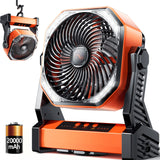Camping LED Fan with Light,20000mAh Rechargeable Battery Powered Outdoor Tent Fan with Light and Hook, 4 Speed, Personal USB Des