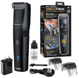 Bell+Howell Vacutrim Deluxe Cordless Mens Beard Trimmer, Rechargeable Electric Shaver with 20 Trim Setting and Built-in Vacuum f