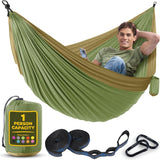 Durable Hammock 400 lb Capacity, Nylon Camping Hammock Chair - Double or Single Sizes w/Tree Straps and Attached Carry Bag - Por