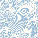 Blooming Wall CPS030 Peel&Stick Handpainting Seamless Blue White Waves Sea Sprays Self-Adhesive Prepasted Wallpaper Wall Mural (