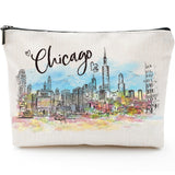 Sitsink Chicago Souvenirs Travel Essentials - Watercolor Chicago City Gifts for Woman, American Souvenirs Gift Makeup Bag for Pu