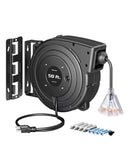 DEWENWILS Retractable Extension Cord Reel, 50FT Heavy Duty Power Cord, 14/3AWG SJTOW, Lighted Triple Tap Outlets, 13 Amp Circuit