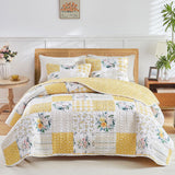 Joyreap 3 Pieces Patchwork Quilt Set California King 102x114 inches- Yellow n White Flowers Design Smooth Soft Microfiber Quilt Bedspread Bed Cover for All Season-New