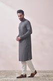 Manyavar Grey Viscose Full Sleeve Kurta Set Traditional Kurta Set For Men (L)