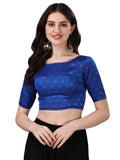 OOMPH! Readymade Blouse for Women, Brocade, Blue, Boat Neck