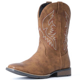 IUV Wide Cowboy Boots For Men Square Toe Western Boot Durable Retro Classic Embroidered Pull On Boots Slip Resistant Country Boo