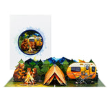 PQ Bees Bears Family Camping Pop Up Birthday Cards for Men, Happy Husband Birthday Card, 3D Gift Card for Him, Dad, Brother, Son