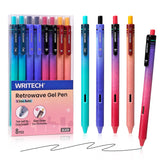 WRITECH Black Ink Gel Pens: 8-Pack Retrowave 0.5mm Fine Point Pens - Smooth Writing Silent Clicker and Refillable Perfect for Sc
