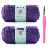 2 Skeins T-Shirt Yarn for Crochet - Soft Ribbon Yarn for Bags, Baskets, Home Decor - 7oz, 65yd Each With Crochet Hook (Purple)