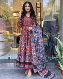 Gosriki Women'S Rayon Viscose Printed Anarkali Kurta With Pant & Dupatta (Svr Blue-Gs_S_Blue_Small),Blue,,B0DRZNR76P