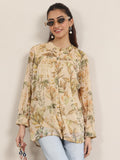 Libas Women'S Chiffon Floral Printed Straight Kurti (98023O_Beige_M)
