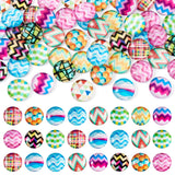 Craftdady 50Pcs Geometric Wave Printed Flatback Glass Cabochons 12mm Half Round Cameo Glass Dome Cabochons Mixed Colors for Craf