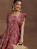 Libas Women'S Cotton Fit And Flare Midi Casual Dress (29161_Pink Pink M