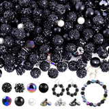 Rhinestone Beads 10mm, Included 300 Pcs Rhinestone Clay Beads with Pearl and Spacer Bead, Bling Bead for Jewelry Making(Black)
