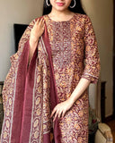 Anni Designer Women'S Rayon Blend Straight Printed Kurta With Pant & Dupatta (Maslona Maroon_Xl_Maroon_X-Large),Maroon,XL,,,