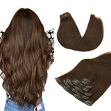 MAXITA Real Human Hair Extensions, 22 Inch Chocolate Brown 150g 7pcs, Clip in Remy Straight Long Hair Extensions, Seamless Clip
