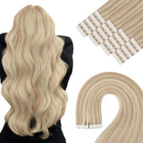 YoungSee Tape in Hair Extensions Real Human Hair Blonde Highlight Tape in Hair Extensions Light Blonde and Strawberry Blonde Hig