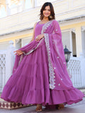 Wedani Pink Georgette Solid Anarkali Kurta For Women,LIGHT PURPLE,XL,,,