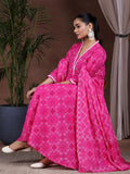 Libas Pink Cotton Printed Kurta Sets For Women