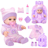 XFEYUE 12'' Baby Doll with Bear Pattern Backpack in Gift Box,Including Clothes Accessories, Backpack, Baby Bottle, Pacifier, Hat