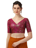 OOMPH! Women's Art Silk Short Sleeve Regular Blouse (rbbl292_Magenta Pink M)