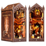 Foyucool DIY Book Nook Kit, Miniature Dollhouse Bookshelf Insert with LED Light, 3D Wooden Puzzle Bookend Insert, Perfect for Te