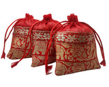 brown leaf 4X5 inches Red Beautiful Silk Barcode Jewelry Pouch Dry Fruit Potli Bags Best for Wedding Anniversary Diwali Party Re