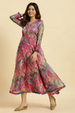W For Woman Multicolour Floral Printed Synthetic Anarkali Kurta