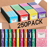 Fainne 250 Pack A5 Composition Notebooks Bulk College Ruled, 10 Color