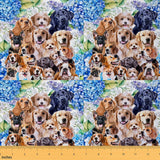 Dogs Upholstery Fabric by The Yard, Cute 3D Dog Collection Outdoor Fabric by The Yard, Puppy Dog Lover Blue Floral Flower Decora