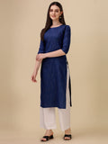 Wedani Women'S Cotton Rund Neck Casual Wear Straight Kurta (Krt503) (Medium Blue),Blue,M,Cotton,A-Line,