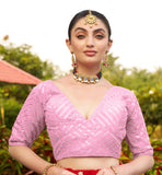 Pujia Mills Womens Fancy Readymade Half Sleeve Sequins Saree Blouse (Baby Pink, 38)