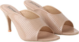 Shoetopia Women'S & Girl'S Beige Peep Toe Textured Slim Heels,Beige,4,B09NC2BV42