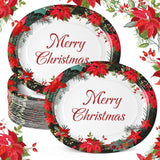 Tioncy 50 Pcs Christmas Paper Plates 10'' x 12'' Oval Disposable Plates Winter Floral Paper Plates Poinsettias Theme Platters fo